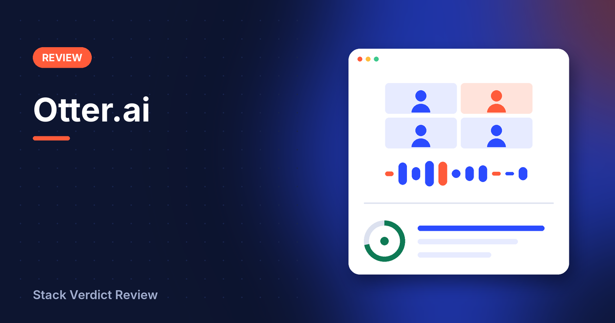 Illustration for Otter.ai: a product card with a score, in Stack Verdict Review colours